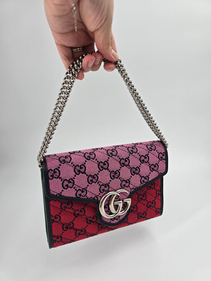 Wallet on chain GG Marmont Diagonal Jaquard