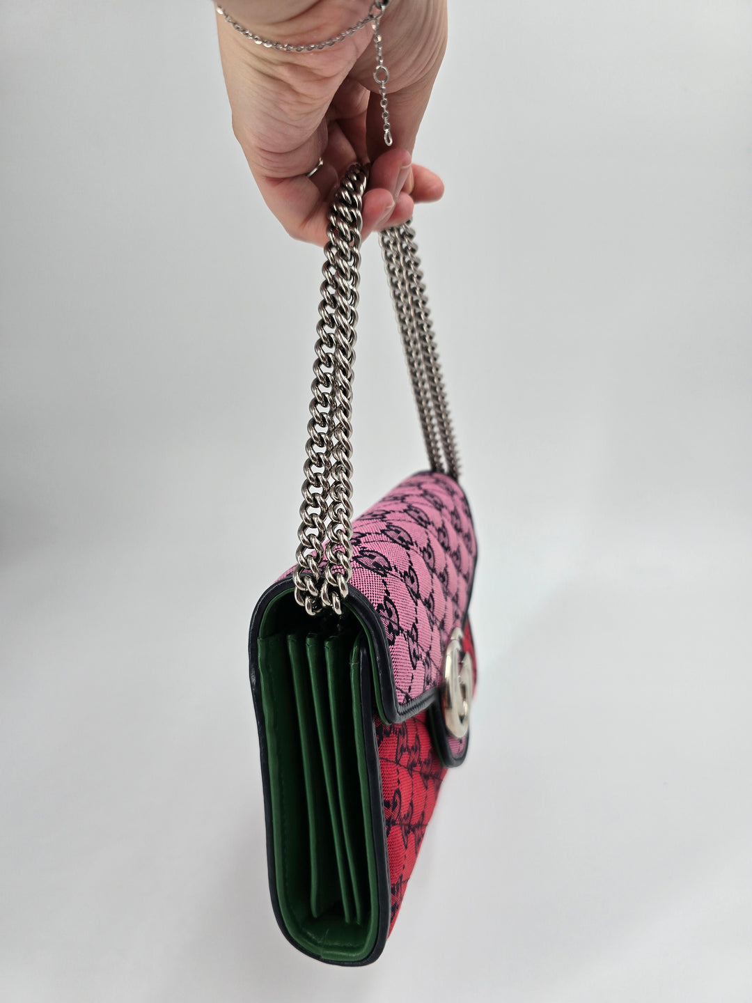 Wallet on chain GG Marmont Diagonal Jaquard